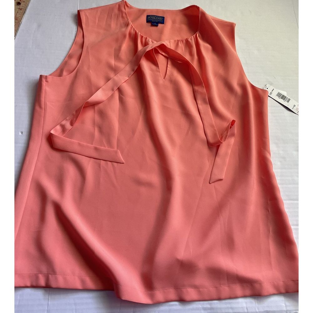 New With Tags Pendleton Peach Sleeveless Keyhole Tie Blouse Size 12‎ Women's